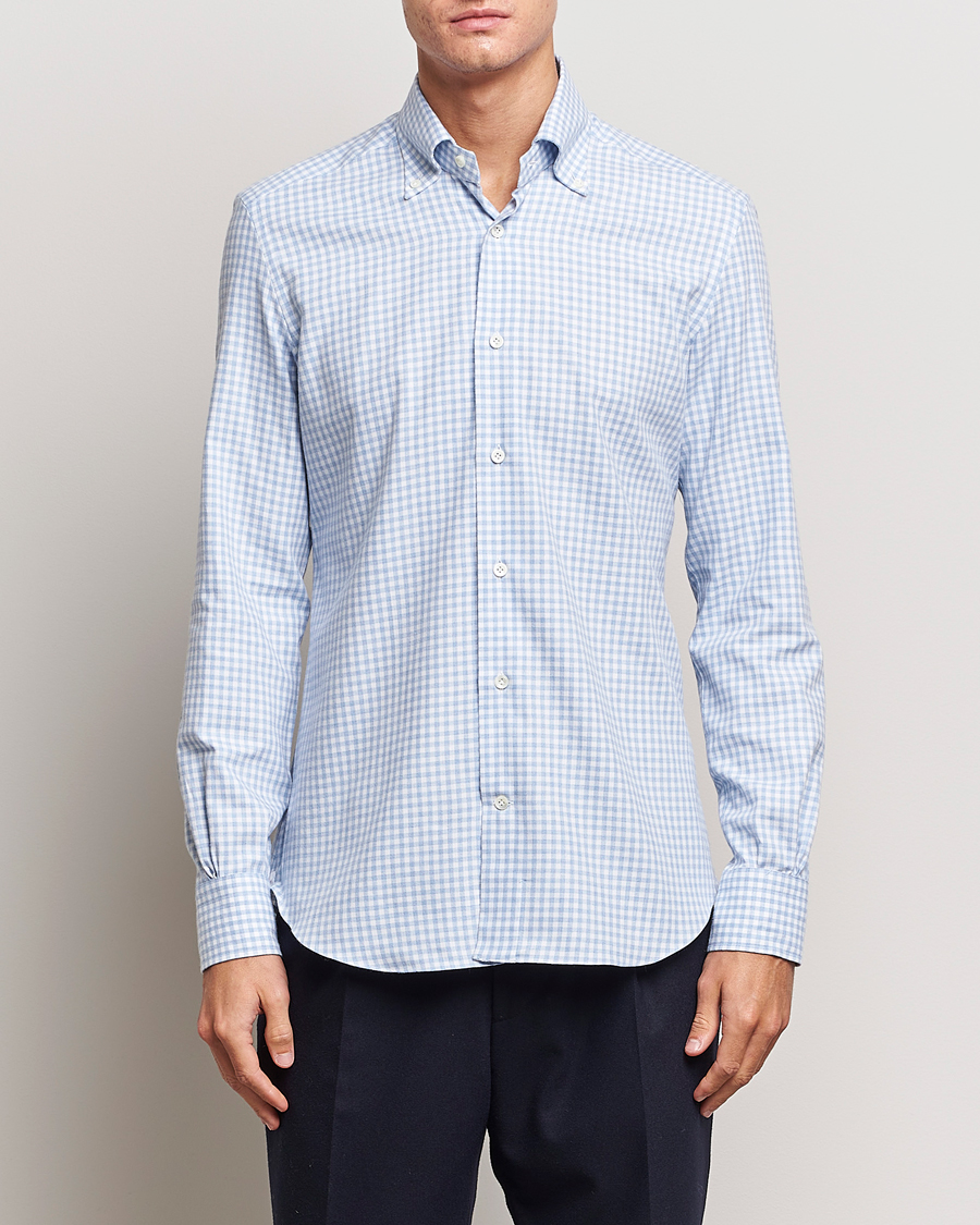 Herre | Flannelskjorter | Mazzarelli | Soft Button Down Flannel Shirt Light Blue