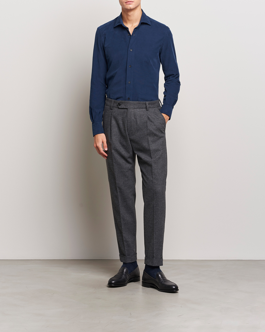 Herre | Skjorter | Mazzarelli | Soft Corduroy Shirt Navy