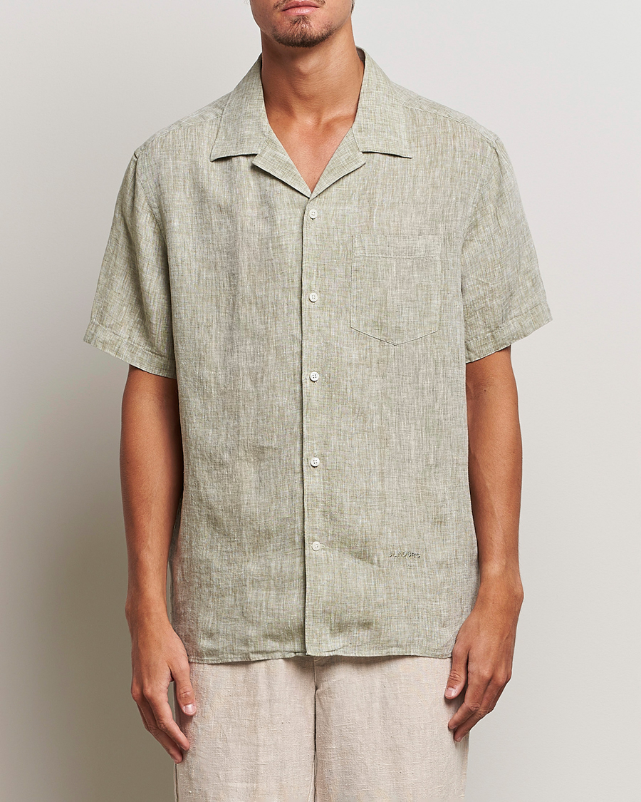Herre | Skjorter | J.Lindeberg | Reg Fit Linen Melange Short Sleeve Shirt Aloe