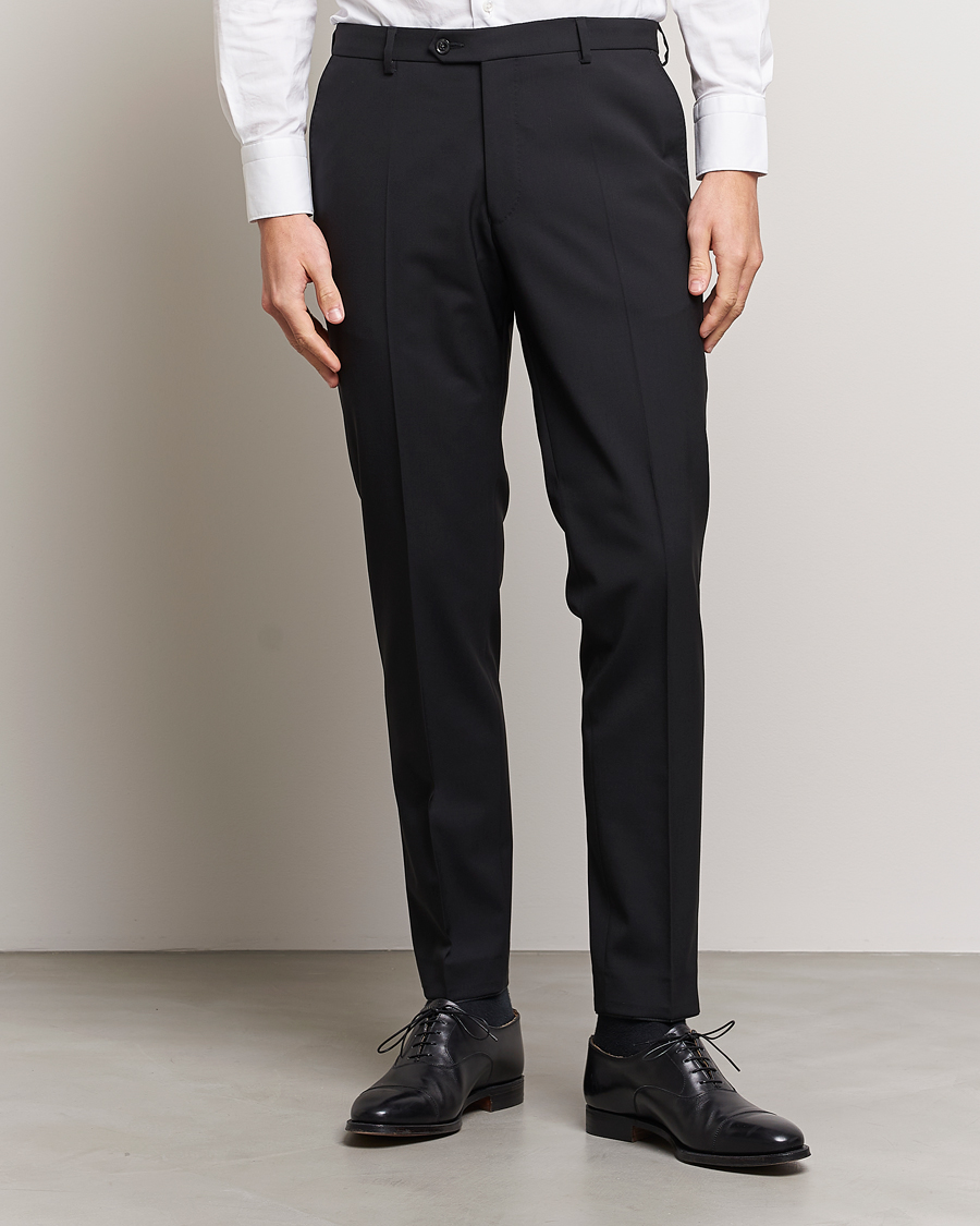 Herre | Habitbukser | Oscar Jacobson | Denz Wool Trousers Black