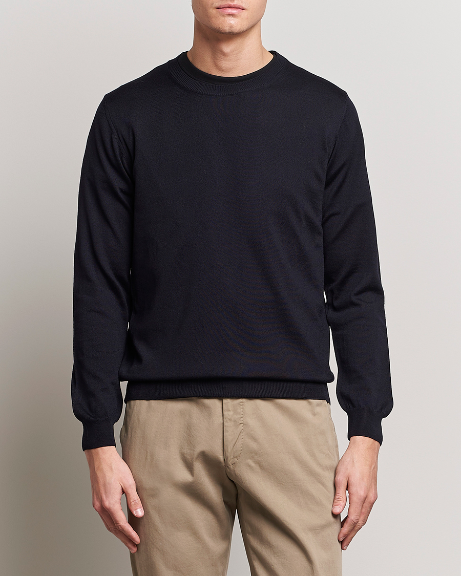 Herre | Trøjer | Oscar Jacobson | Custer Merino Wool Roundneck Navy