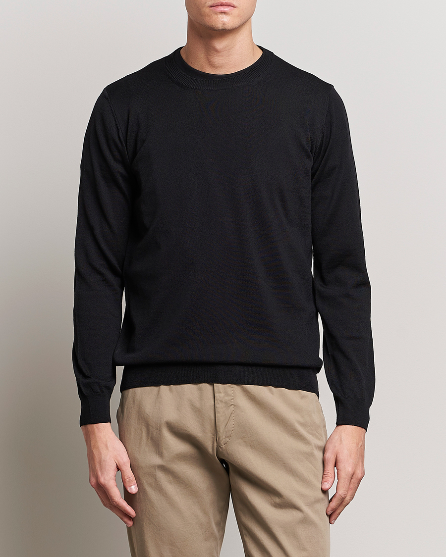 Herre | Trøjer | Oscar Jacobson | Custer Merino Wool Roundneck Black