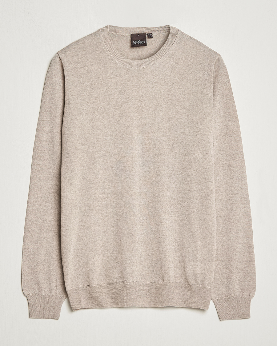 Herre | Trøjer | Oscar Jacobson | Custer Merino Wool Roundneck Beige
