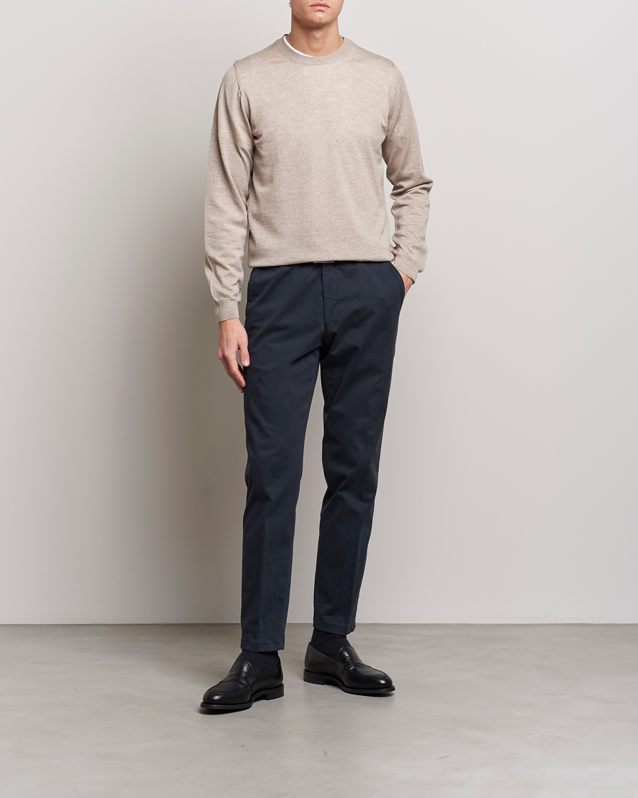 Herre | Trøjer | Oscar Jacobson | Custer Merino Wool Roundneck Beige