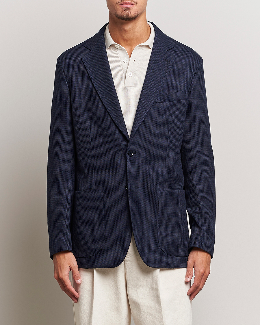 Herre | Uldblazer | Brioni | Wool/Silk Jacquard Jersey Blazer Navy