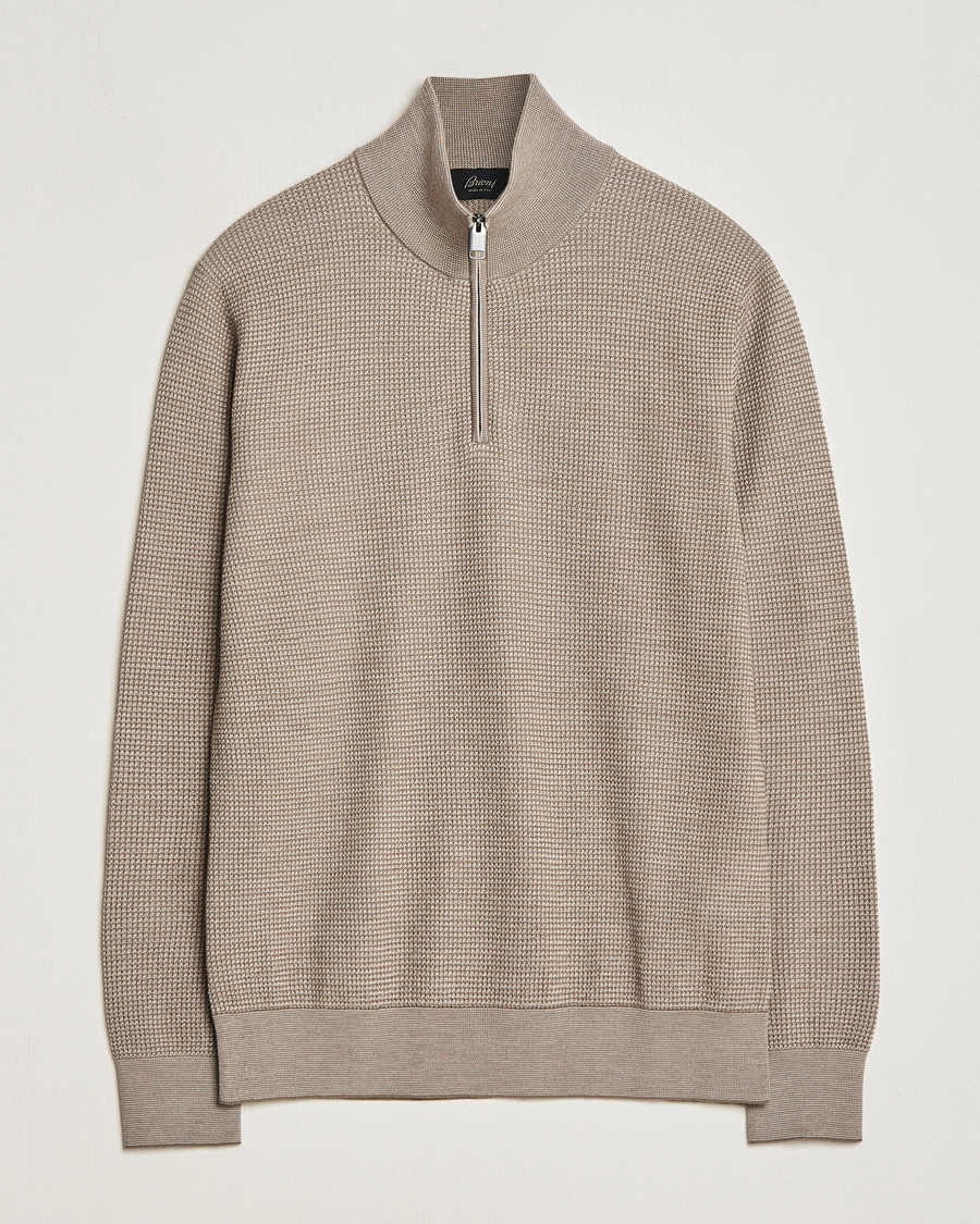 Herre | Trøjer | Brioni | Soft Jacquard Half Zip Beige