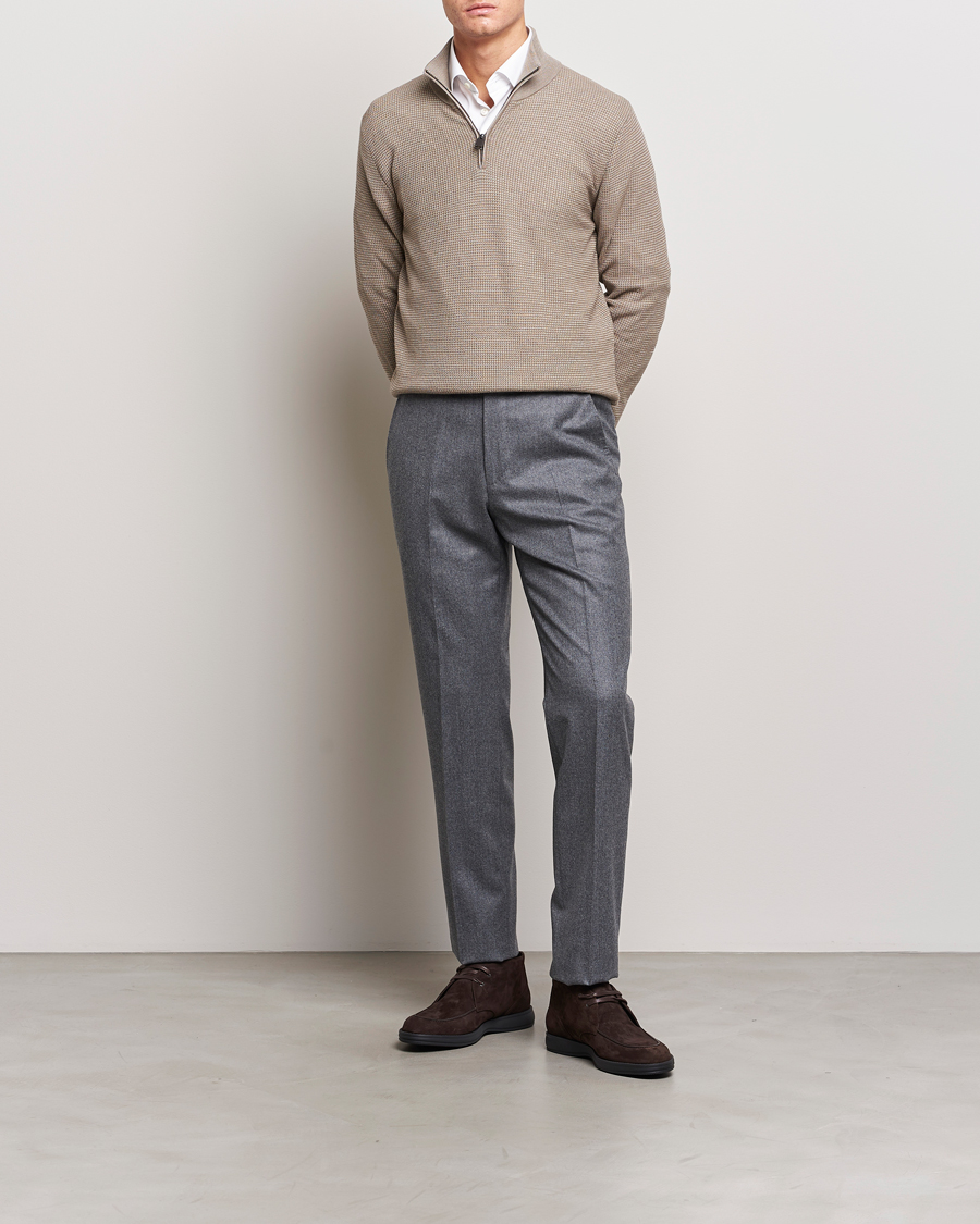 Herre | Trøjer | Brioni | Soft Jacquard Half Zip Beige