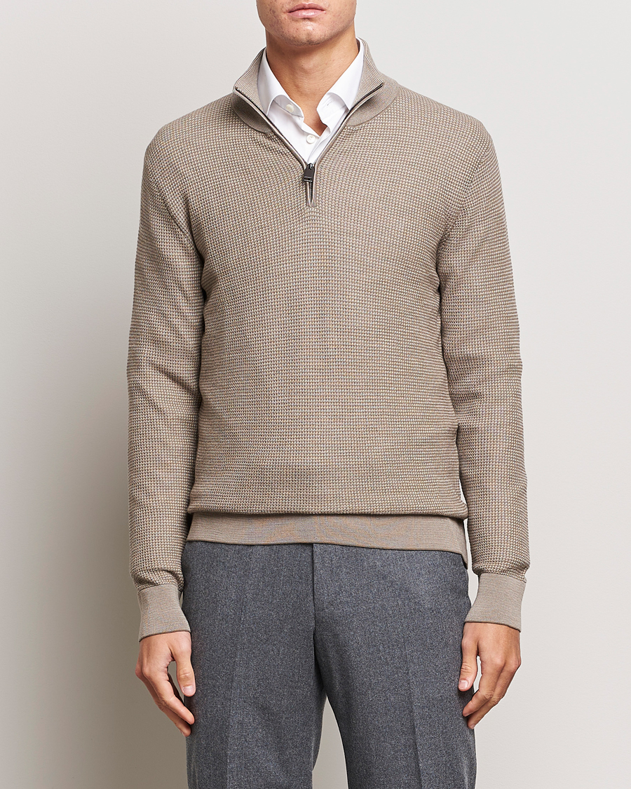 Herre | Trøjer | Brioni | Soft Jacquard Half Zip Beige