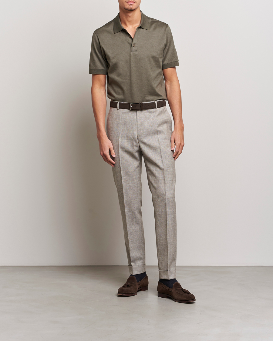 Herre | Polotrøjer | Brioni | Cotton/Silk Short Sleeve Polo Olive Green