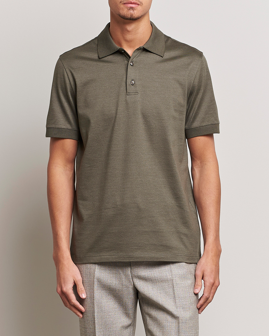 Herre | Polotrøjer | Brioni | Cotton/Silk Short Sleeve Polo Olive Green