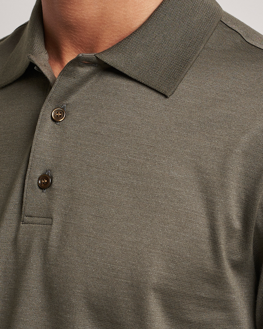 Herre | Polotrøjer | Brioni | Cotton/Silk Short Sleeve Polo Olive Green