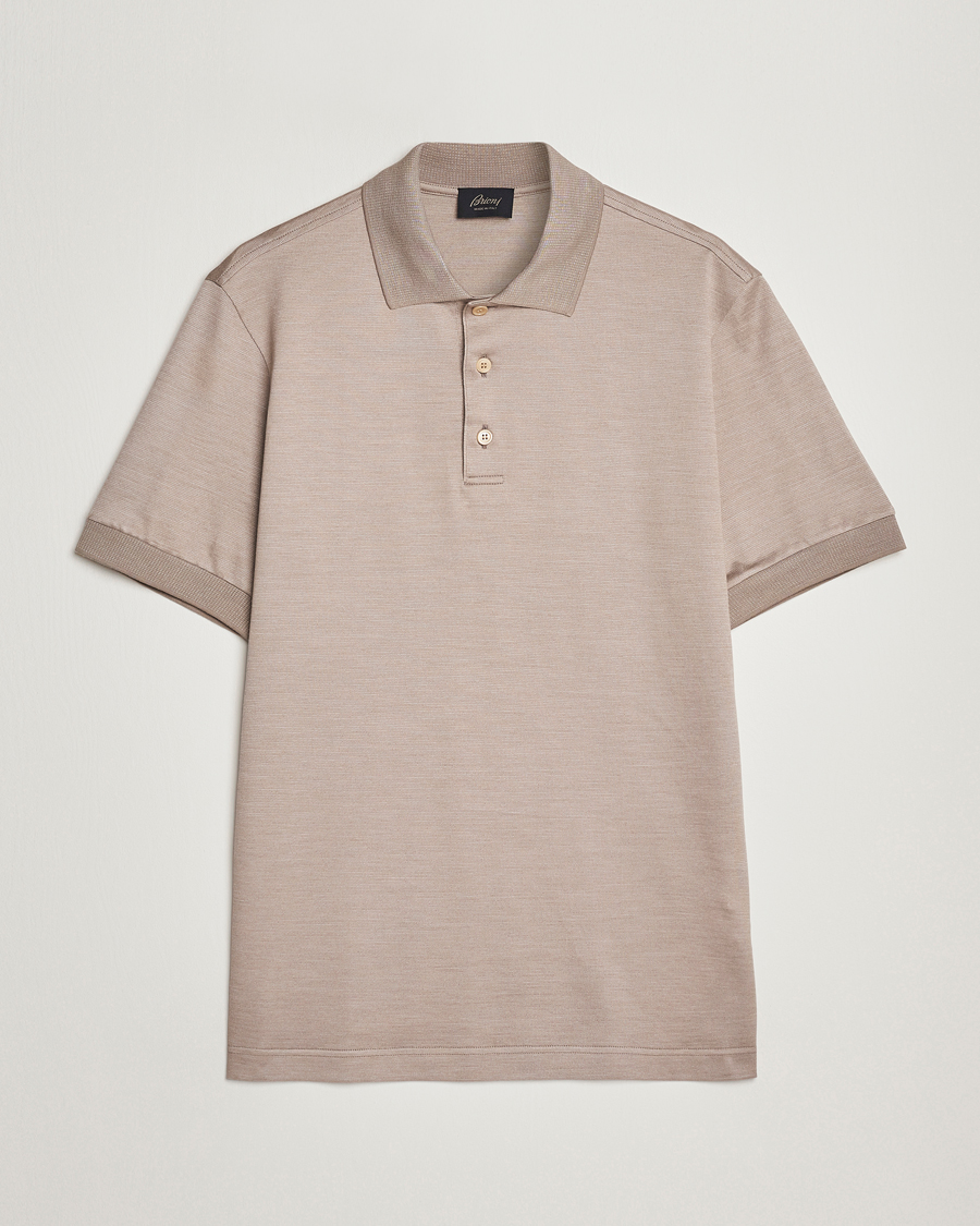Herre | Quiet Luxury | Brioni | Cotton/Silk Short Sleeve Polo Beige