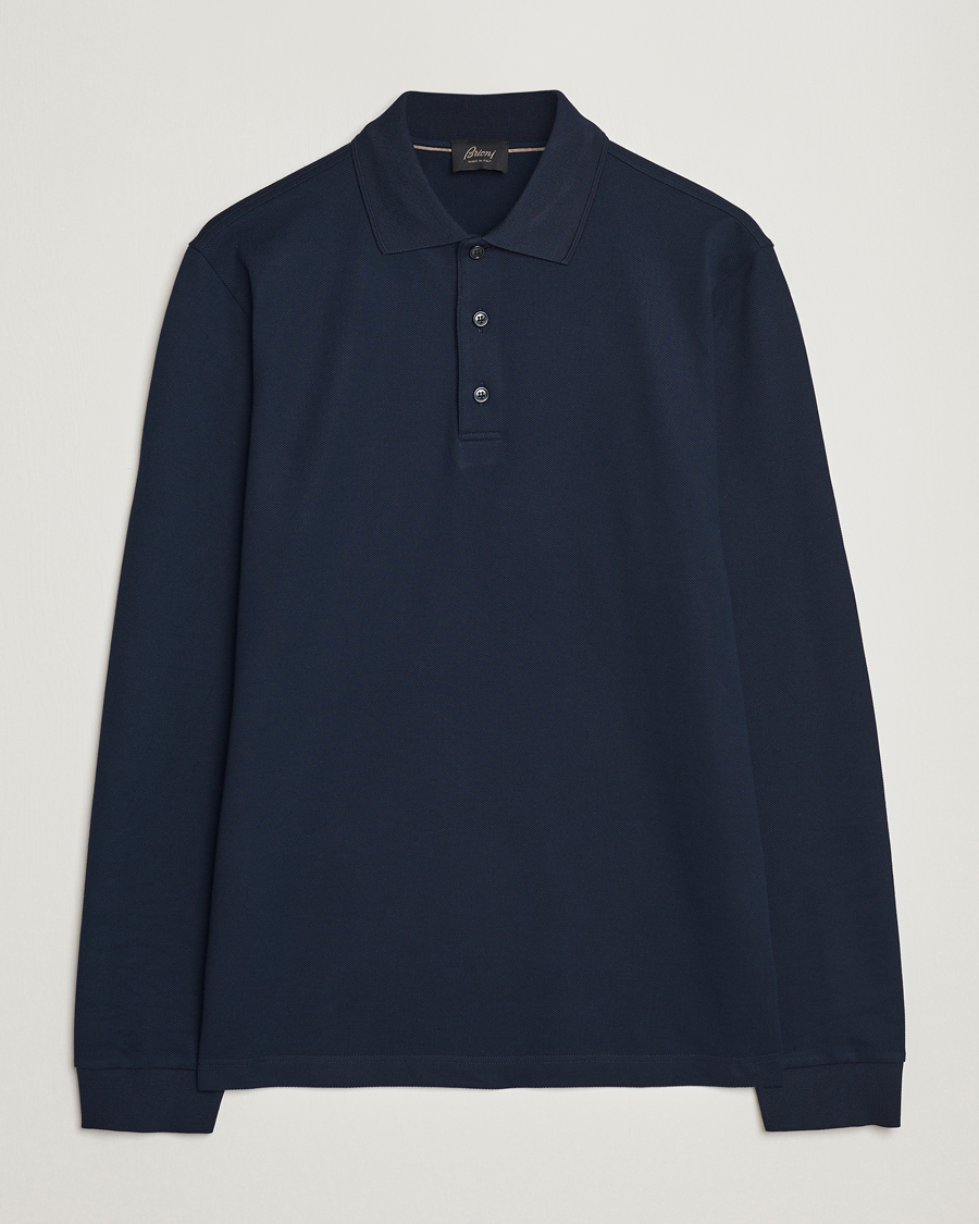 Herre | Trøjer | Brioni | Cotton Piquet Long Sleeve Polo Navy