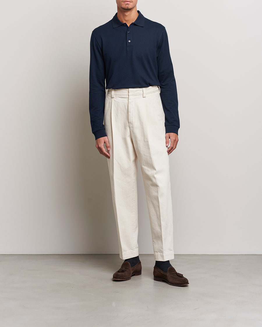 Herre | Trøjer | Brioni | Cotton Piquet Long Sleeve Polo Navy