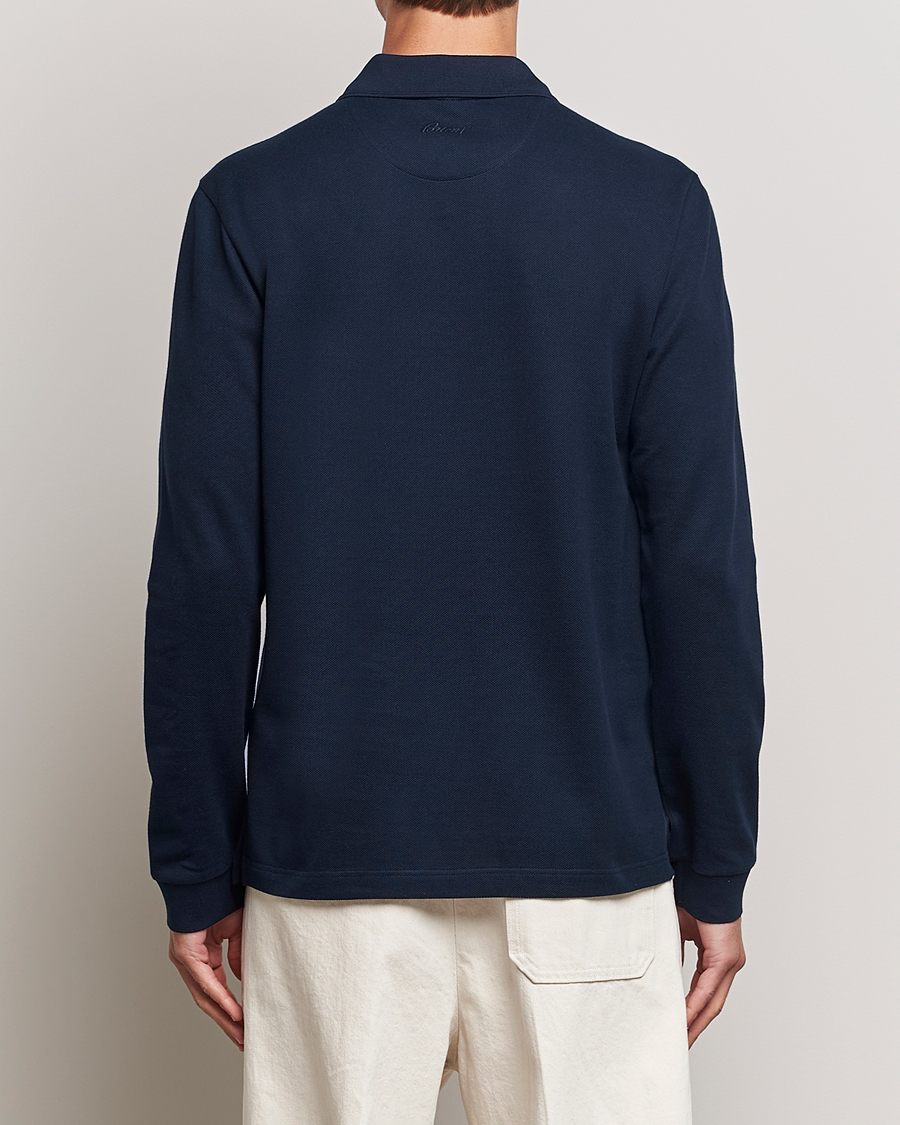 Herre | Trøjer | Brioni | Cotton Piquet Long Sleeve Polo Navy