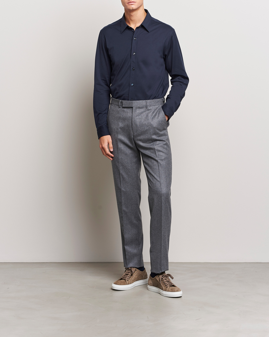 Herre | Skjorter | Brioni | Soft Cotton Jersey Shirt Navy