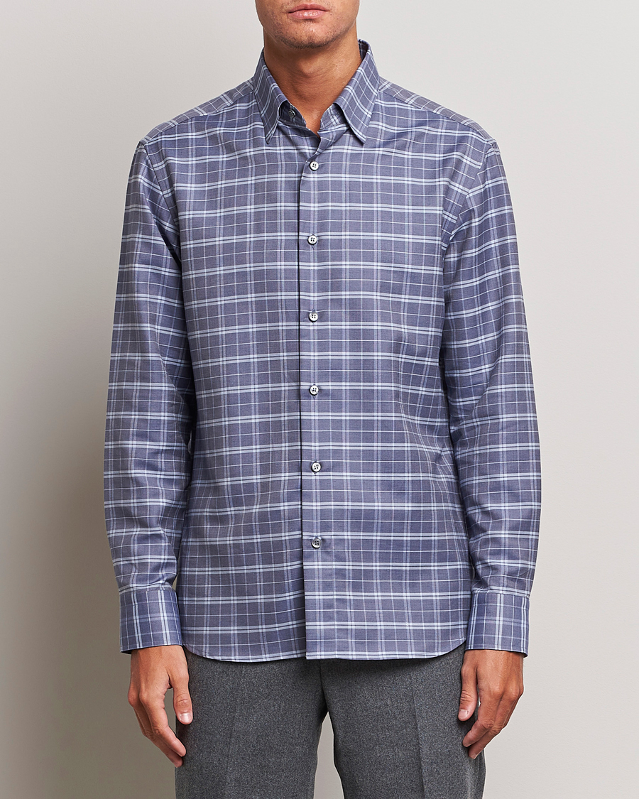 Herre | Flannelskjorter | Brioni | Slim Fit Check Flannel Shirt Dark Blue