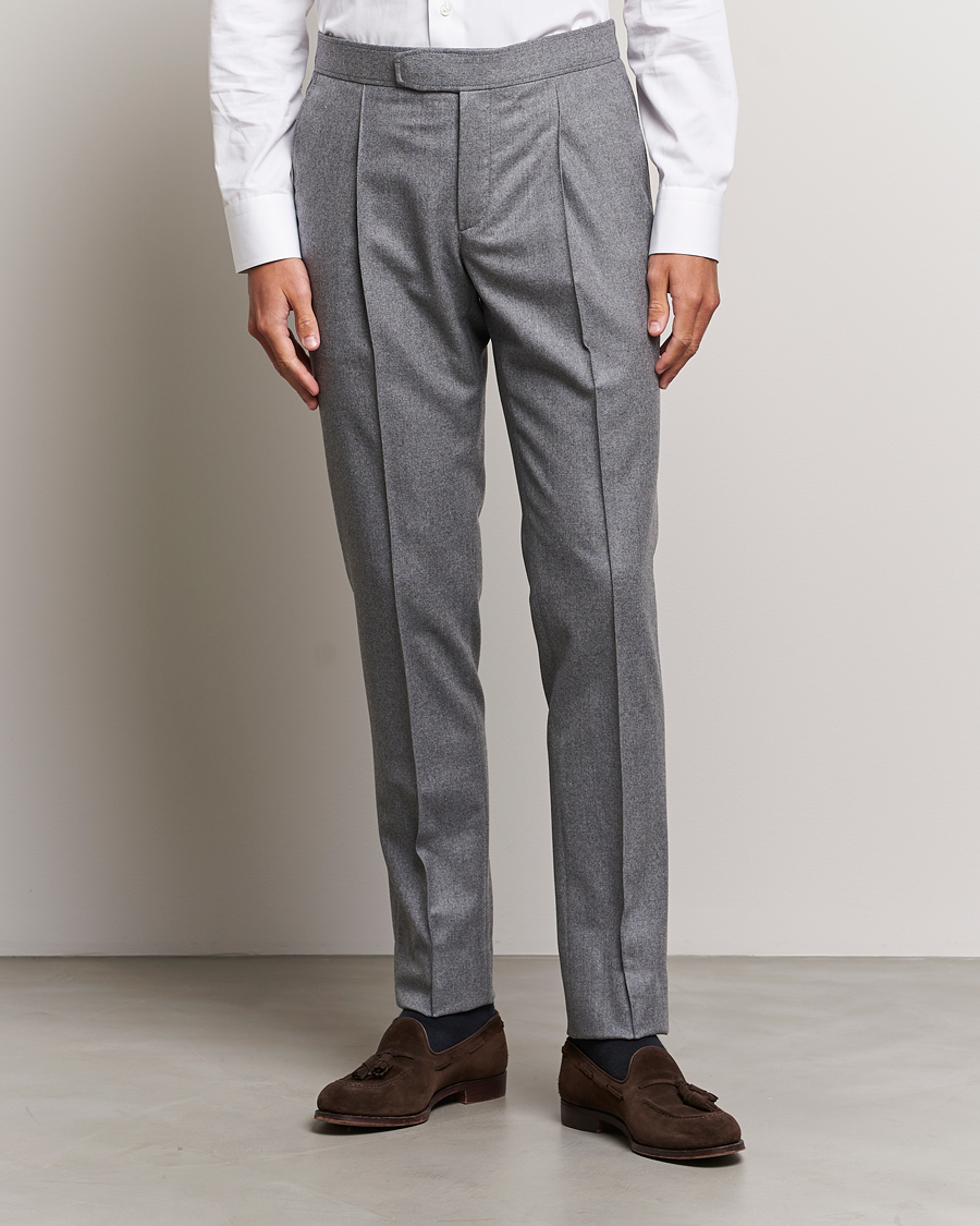 Herre | Flannelsbukser | Brioni | Melbourne Drawstring Flannel Trousers Grey Melange