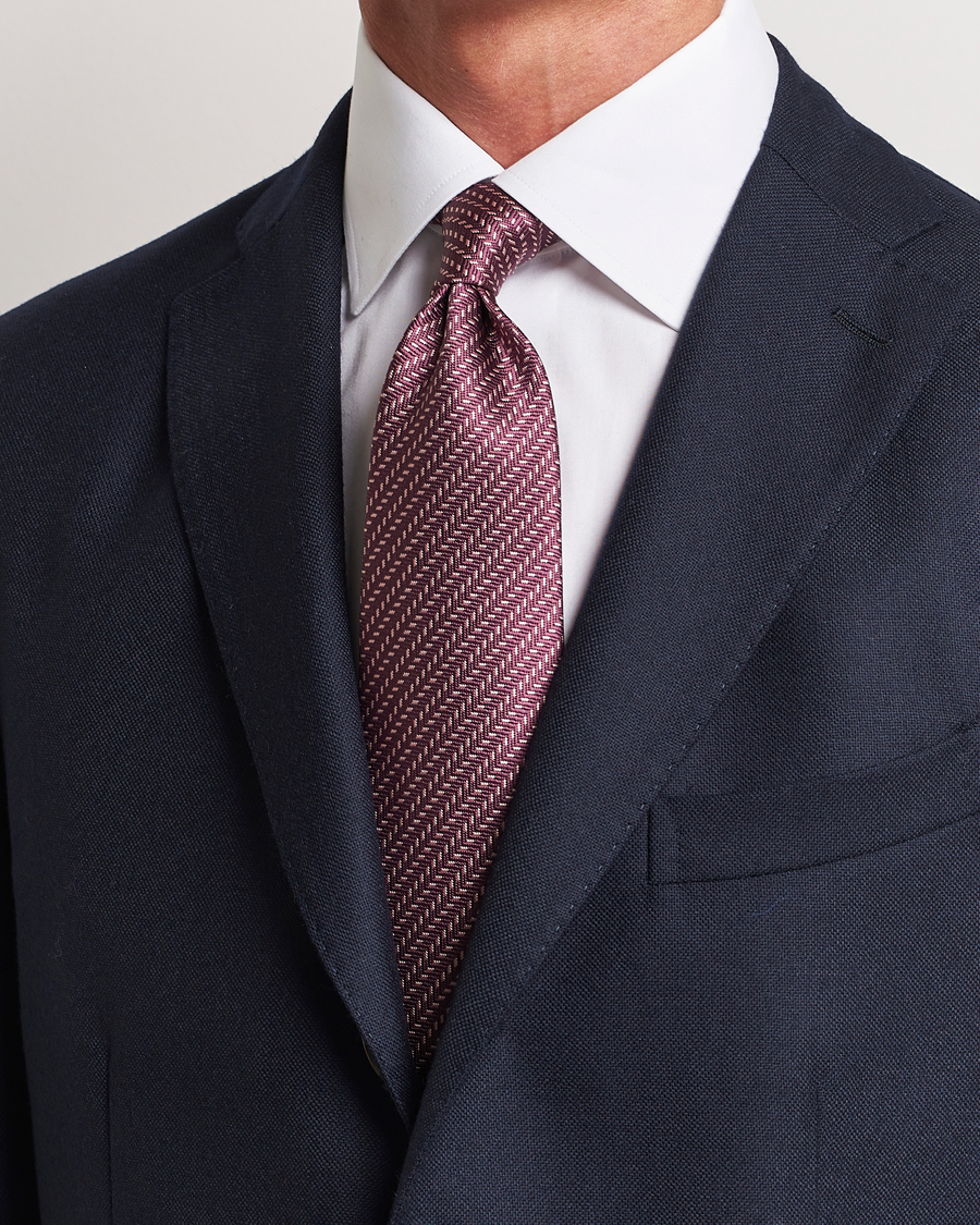 Herre | Brioni Zig Zag Jacuqard Silk Tie Burgundy | Brioni | Zig Zag Jacuqard Silk Tie Burgundy