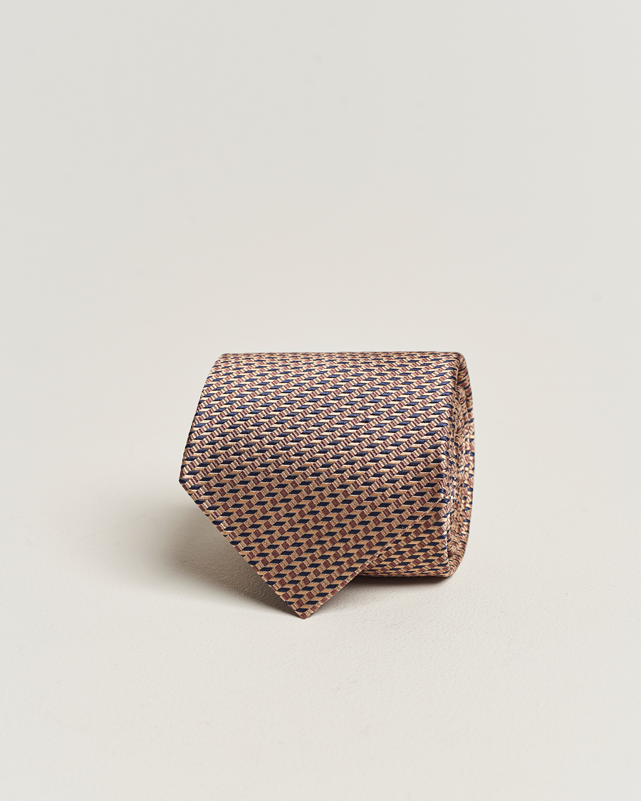 Herre | Brioni Geometrical Jacquard Silk Tie Brown | Brioni | Geometrical Jacquard Silk Tie Brown