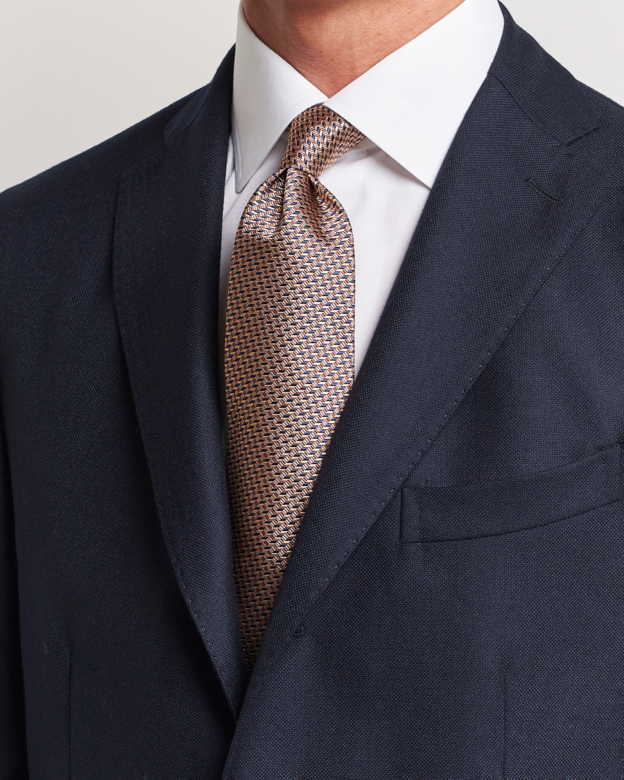 Herre | Brioni Geometrical Jacquard Silk Tie Brown | Brioni | Geometrical Jacquard Silk Tie Brown