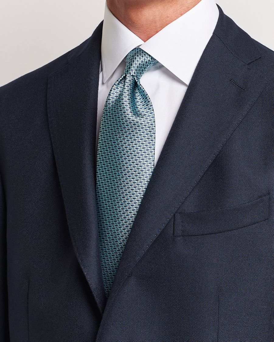 Herre | Brioni Geometrical Jacquard Silk Tie Teal | Brioni | Geometrical Jacquard Silk Tie Teal