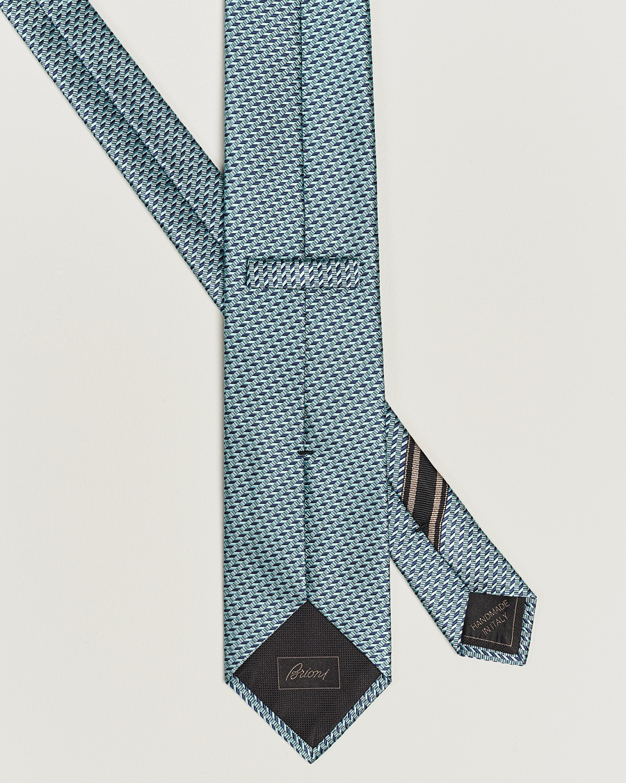 Herre | Brioni Geometrical Jacquard Silk Tie Teal | Brioni | Geometrical Jacquard Silk Tie Teal