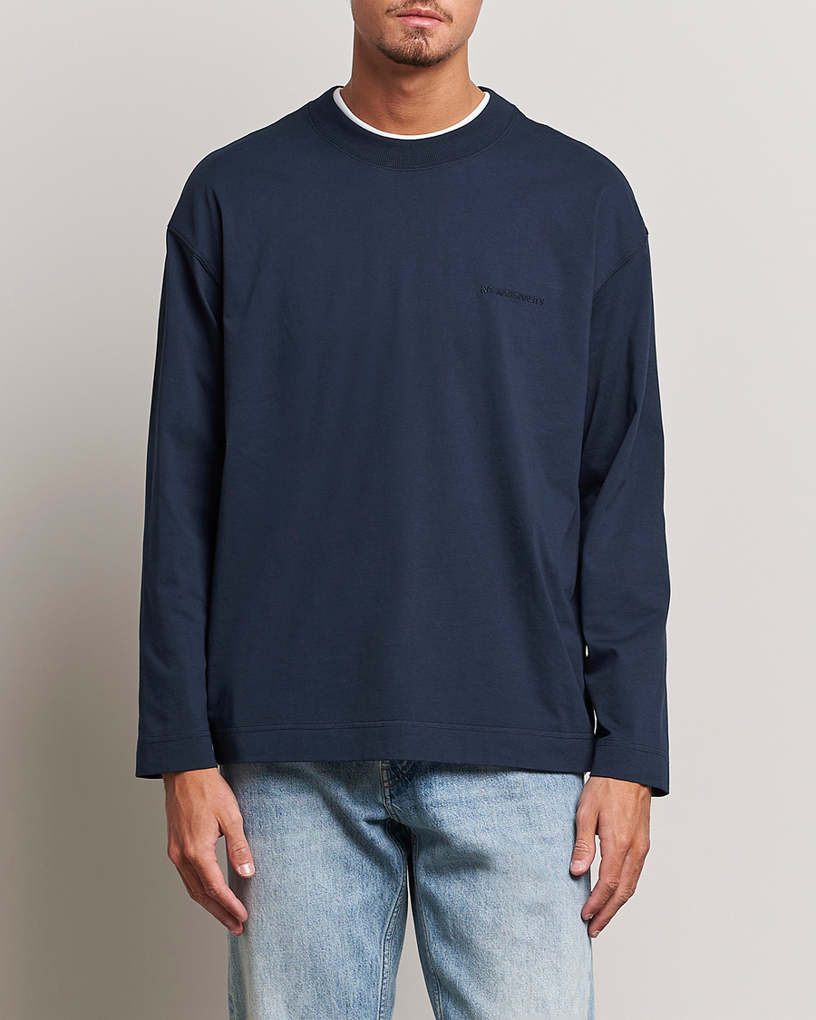 Herre | Langærmede t-shirts | NN07 | Benja Pima Cotton Long Sleeve T-Shirt Navy