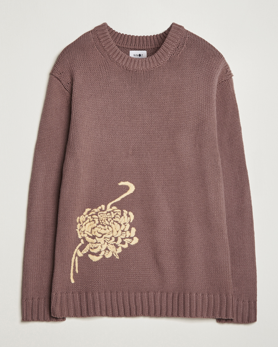 Herre | Trøjer | NN07 | Jasper Knitted Cotton Sweatshirt Purple Brown