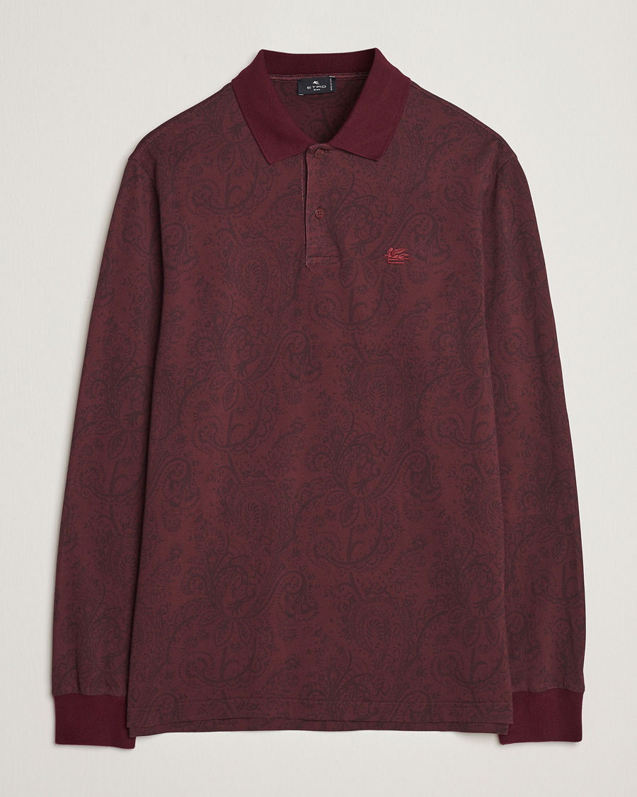 Herre | Trøjer | Etro | Tonal Paisley Long Sleeve Polo Burgundy