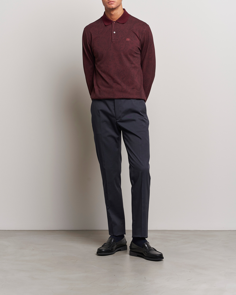 Herre | Trøjer | Etro | Tonal Paisley Long Sleeve Polo Burgundy