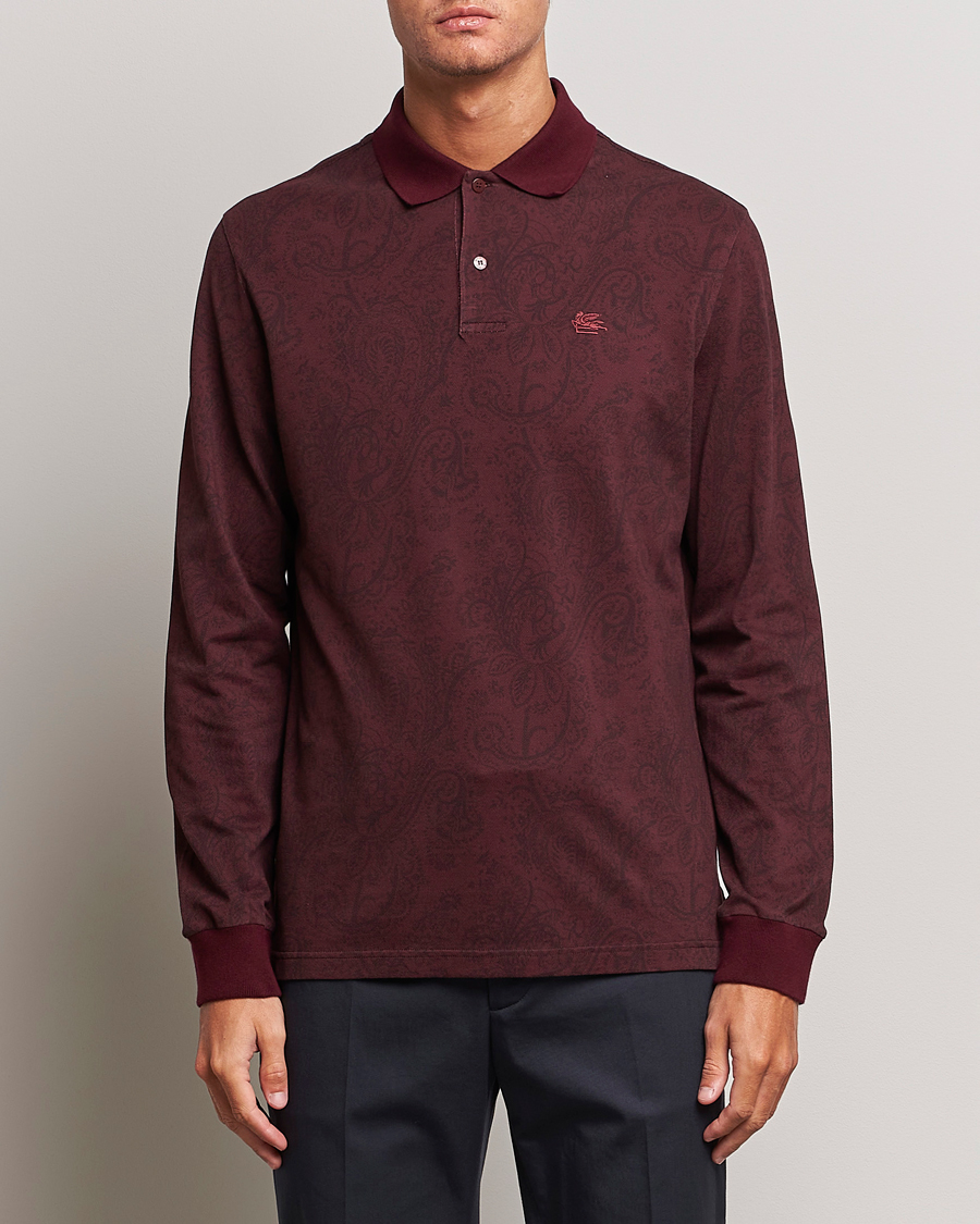 Herre | Trøjer | Etro | Tonal Paisley Long Sleeve Polo Burgundy