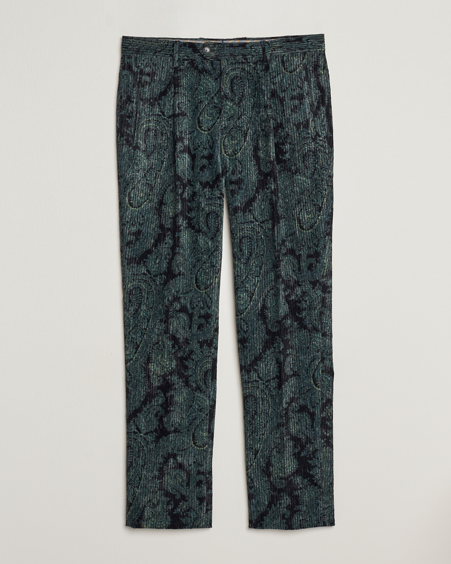 Herre | Bukser | Etro | Tailored Paisley Corduroy Trousers Dark Blue