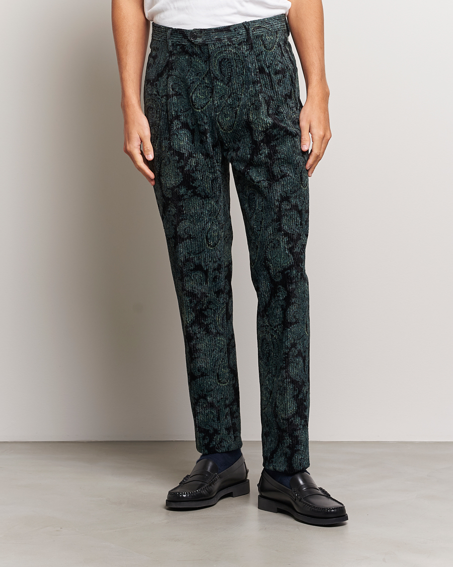 Herre | Bukser | Etro | Tailored Paisley Corduroy Trousers Dark Blue