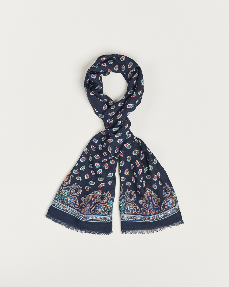 Herre | Etro Printed Wool/Silk Scarf Navy | Etro | Printed Wool/Silk Scarf Navy