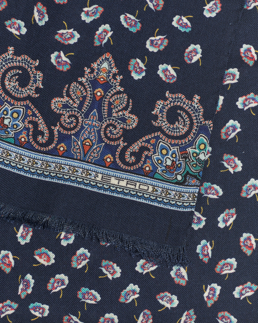 Herre | Etro Printed Wool/Silk Scarf Navy | Etro | Printed Wool/Silk Scarf Navy