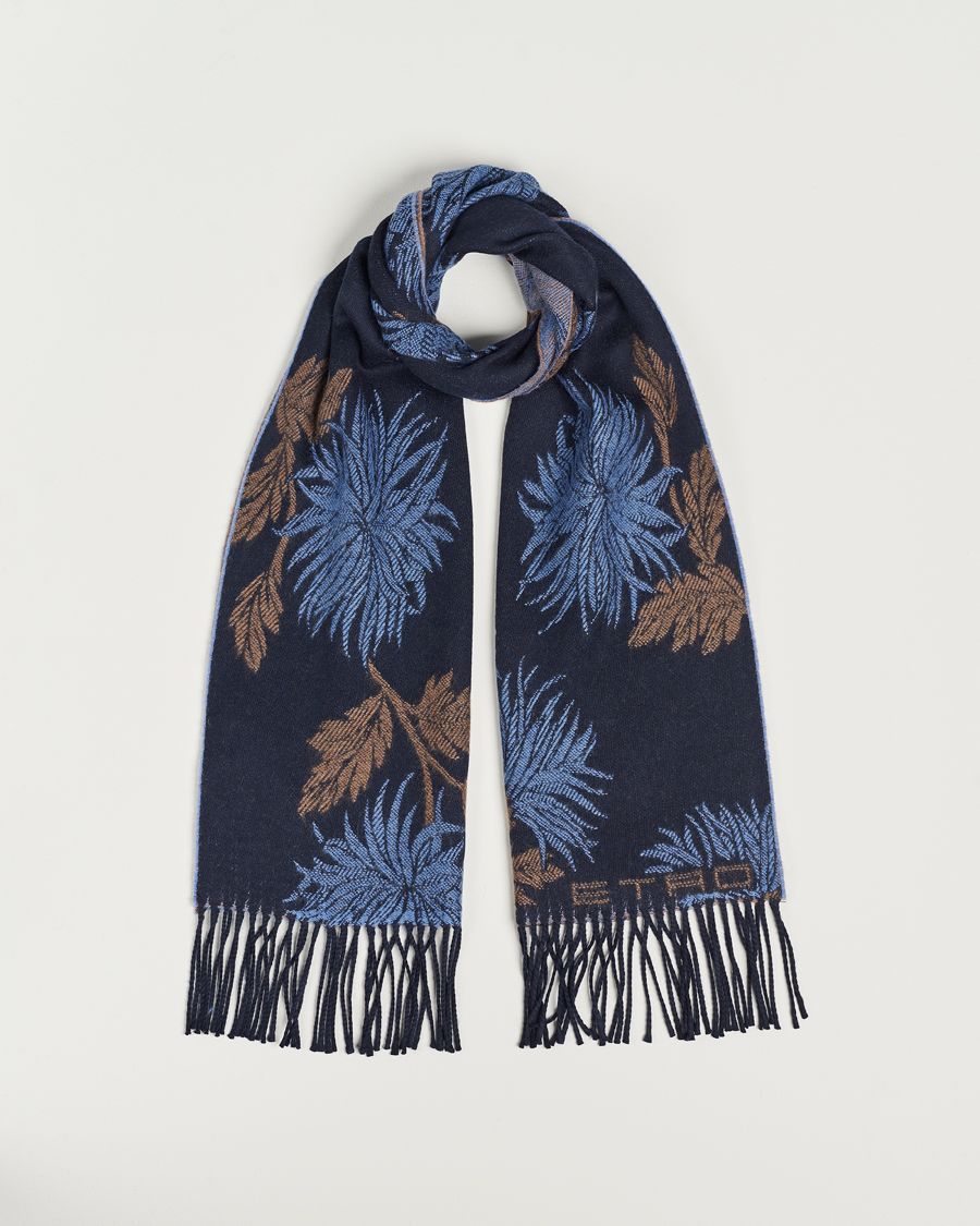 Herre | Etro Floral Wool Scarf Dark Blue | Etro | Floral Wool Scarf Dark Blue