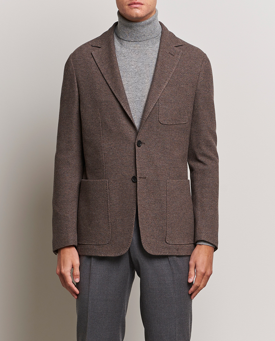 Herre | Uldblazer | Canali | Structured Wool Jersey Jacket Beige