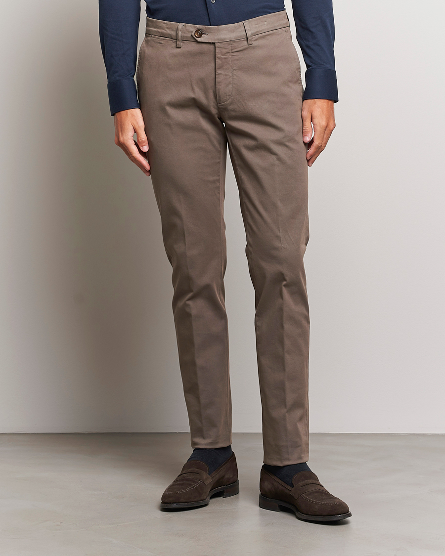 Herre | Quiet Luxury | Canali | Slim Fit Stretch Chinos Brown