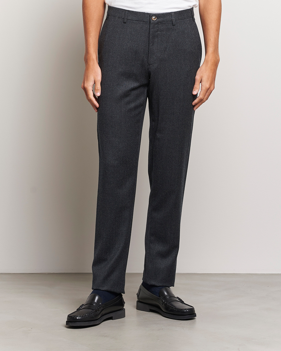 Herre | Bukser | Canali | Slim Fit Washable Flannel Trousers Charcoal