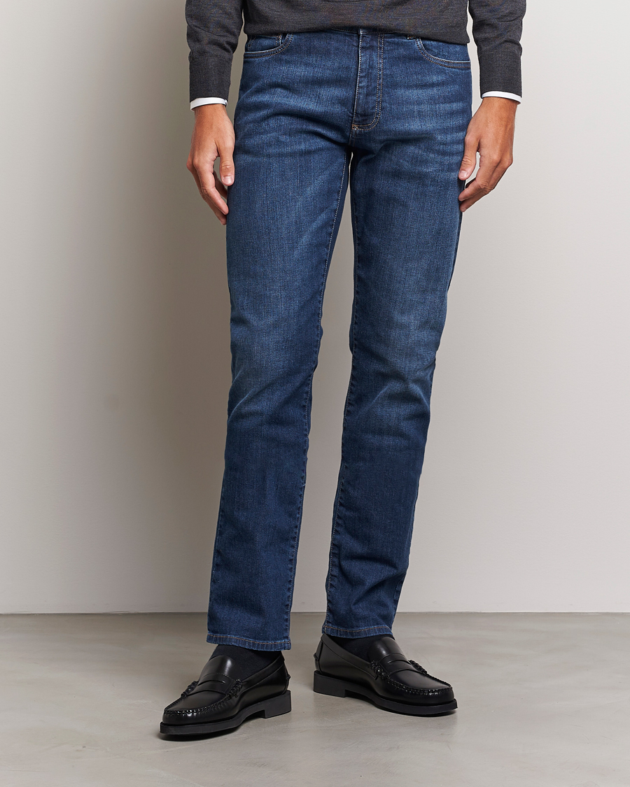 Herre | Slim fit | Canali | Slim Fit Stretch Jeans Medium Blue Wash