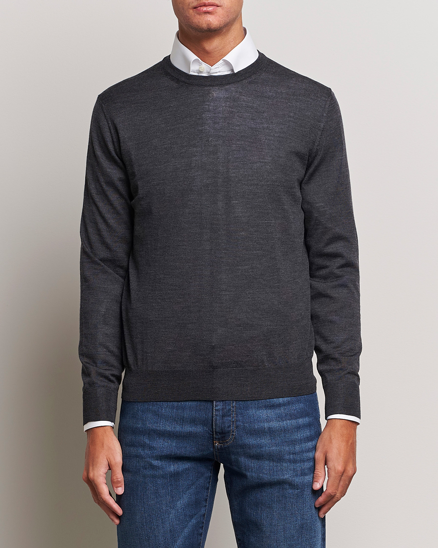 Herre | Trøjer | Canali | Merino Wool Crew Neck Charcoal