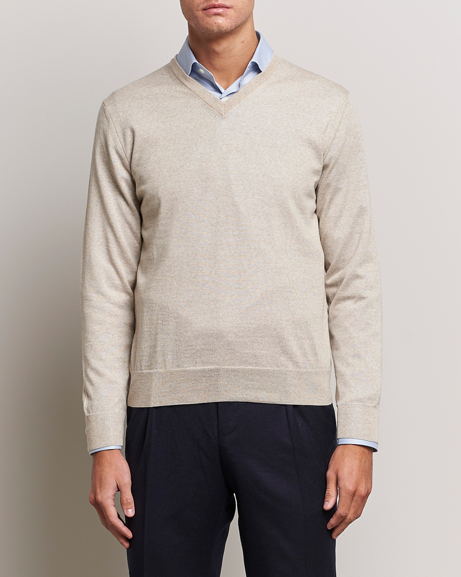 Herre | Trøjer | Canali | Merino Wool V-Neck Light Beige