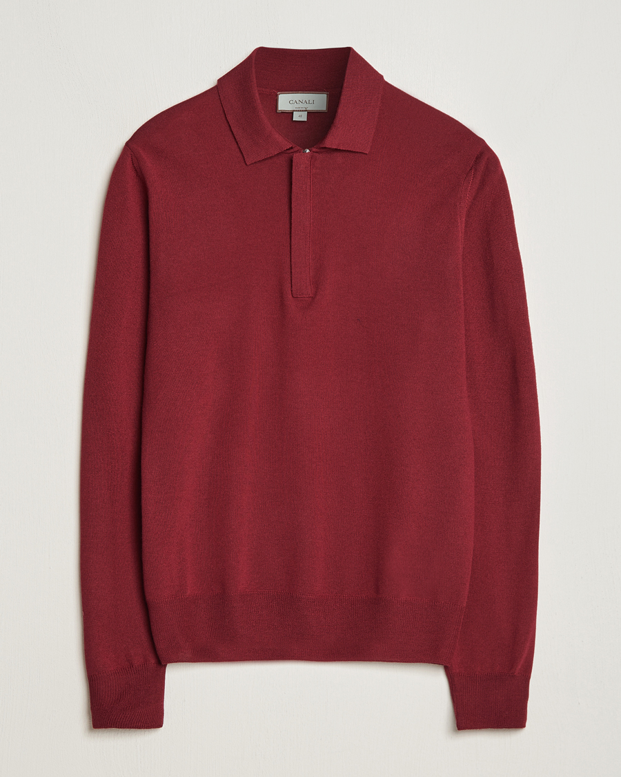 Herre | Trøjer | Canali | Merino Wool Half Zip Burgundy