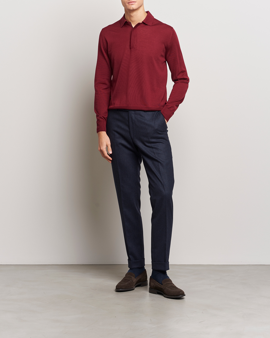 Herre | Trøjer | Canali | Merino Wool Half Zip Burgundy
