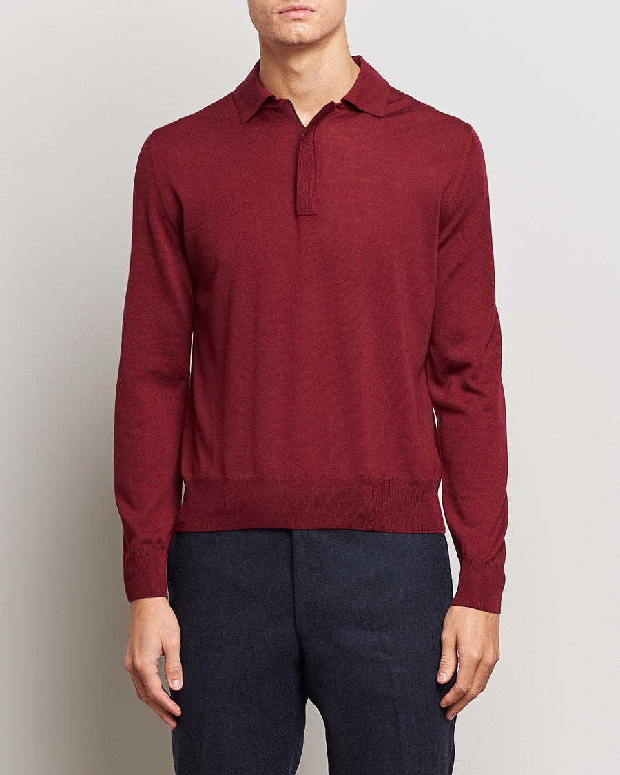 Herre | Trøjer | Canali | Merino Wool Half Zip Burgundy