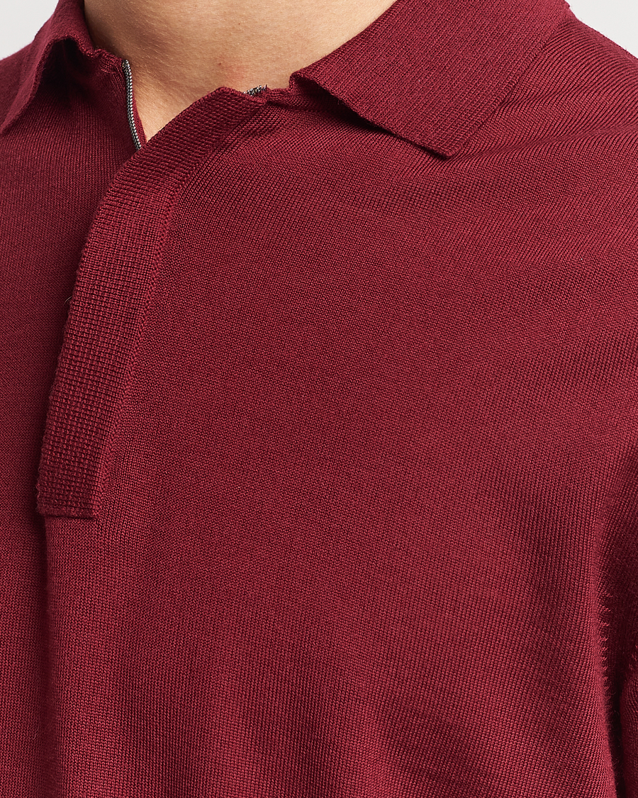 Herre | Trøjer | Canali | Merino Wool Half Zip Burgundy