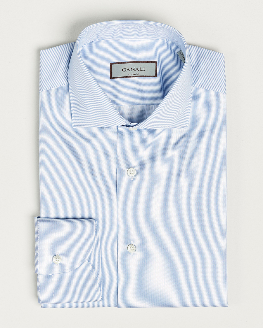 Herre | Skjorter | Canali | Slim Fit Striped Cotton Shirt Light Blue