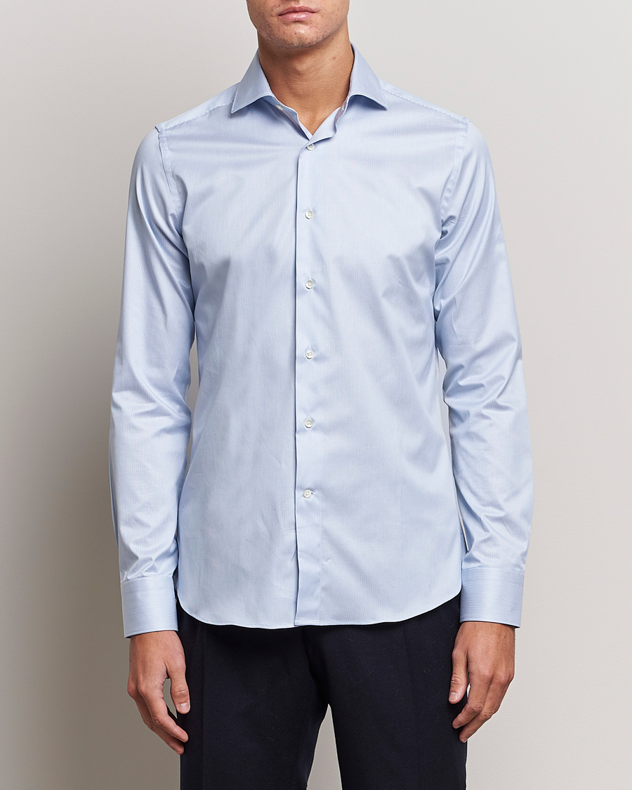 Herre |  | Canali | Slim Fit Striped Cotton Shirt Light Blue