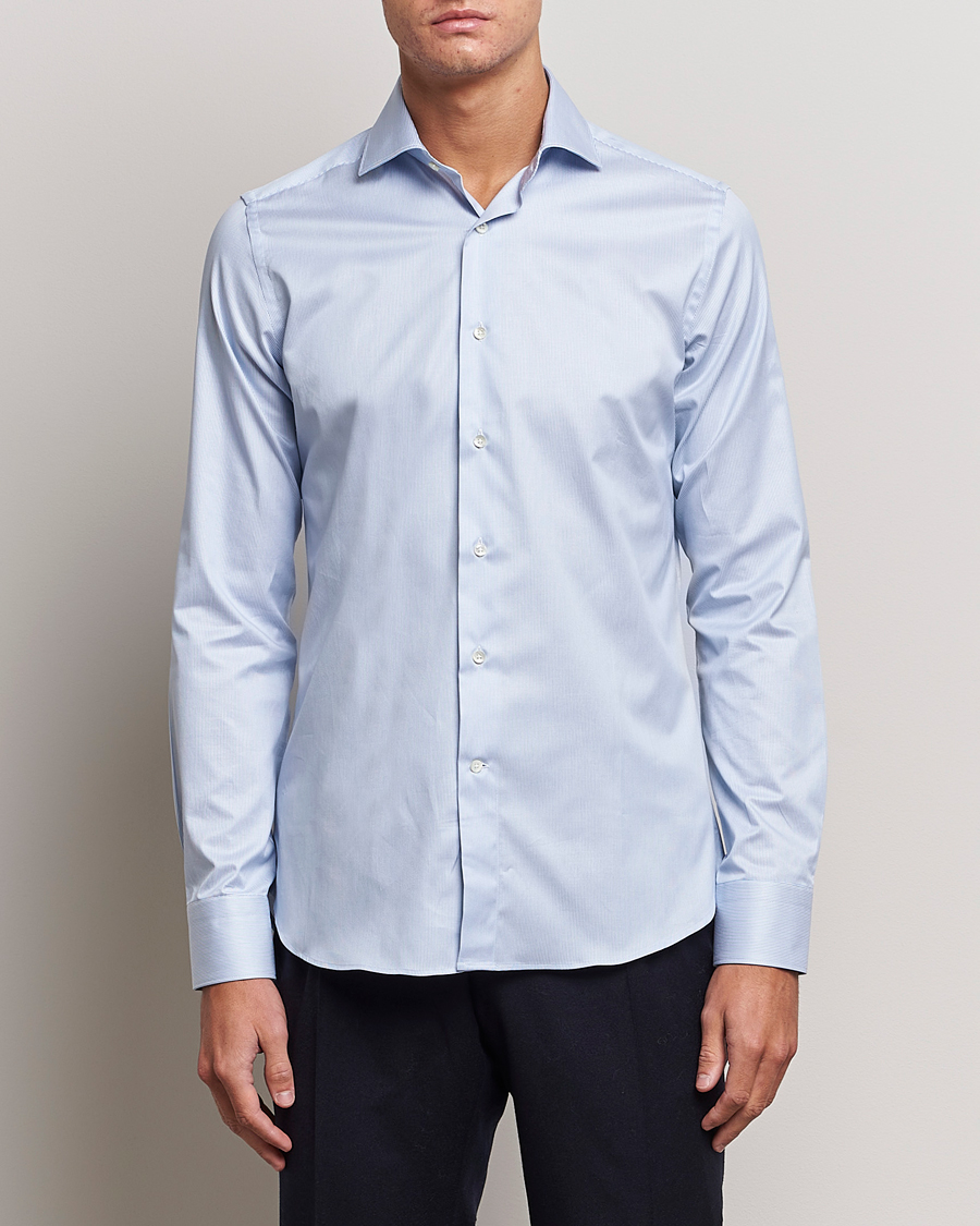 Herre | Skjorter | Canali | Slim Fit Striped Cotton Shirt Light Blue